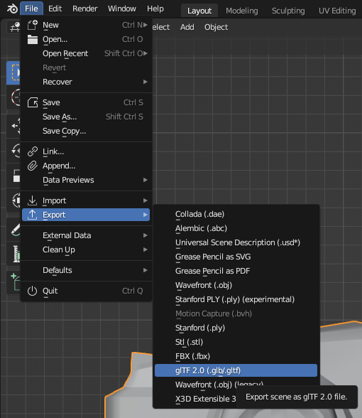 Exporting the .glb