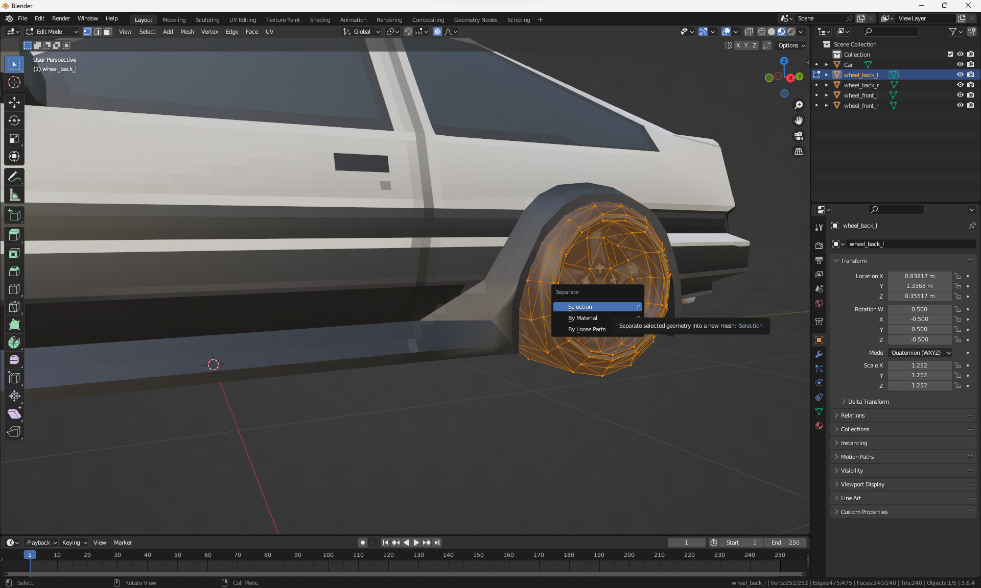 Separate Wheels in Blender